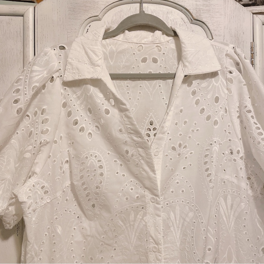 Shein White Eyelet Midi Dress - Picture 6 of 11